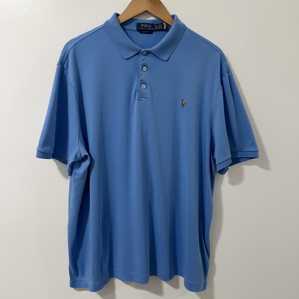 Polo Ralph Lauren Mens XL Classic Fit Short Sleeve Polo Shirt Blue Cotton Logo - Picture 1 of 7